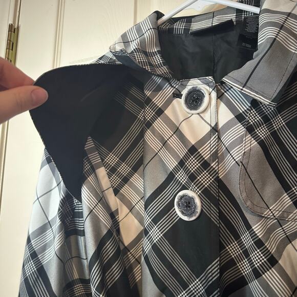 Axcess Liz Claiborne Plaid Belted Trench Coat Size M Black White Chic Preppy - Picture 4 of 12
